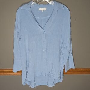 HYFVE Blue 3/4 Sleeve Mandarin Collar Blouse